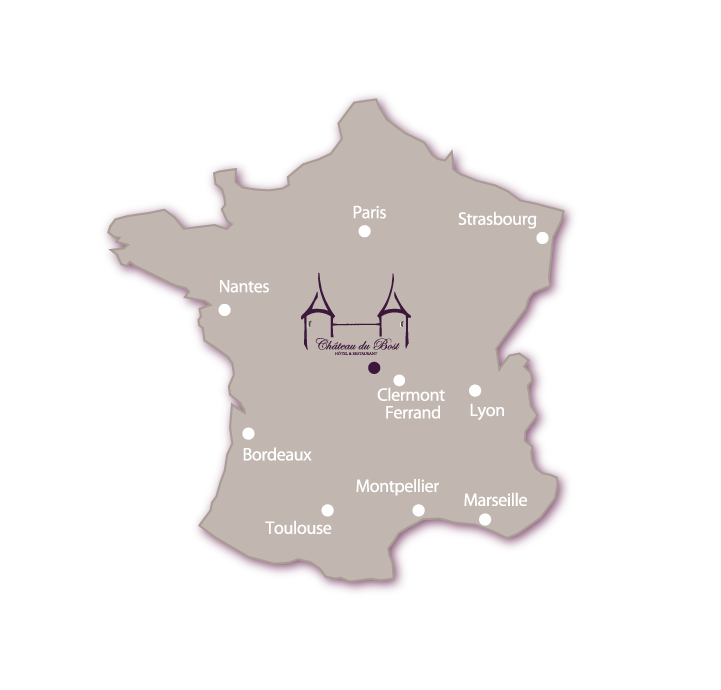 Carte de France - Localisation du Château du Bost près de Vichy